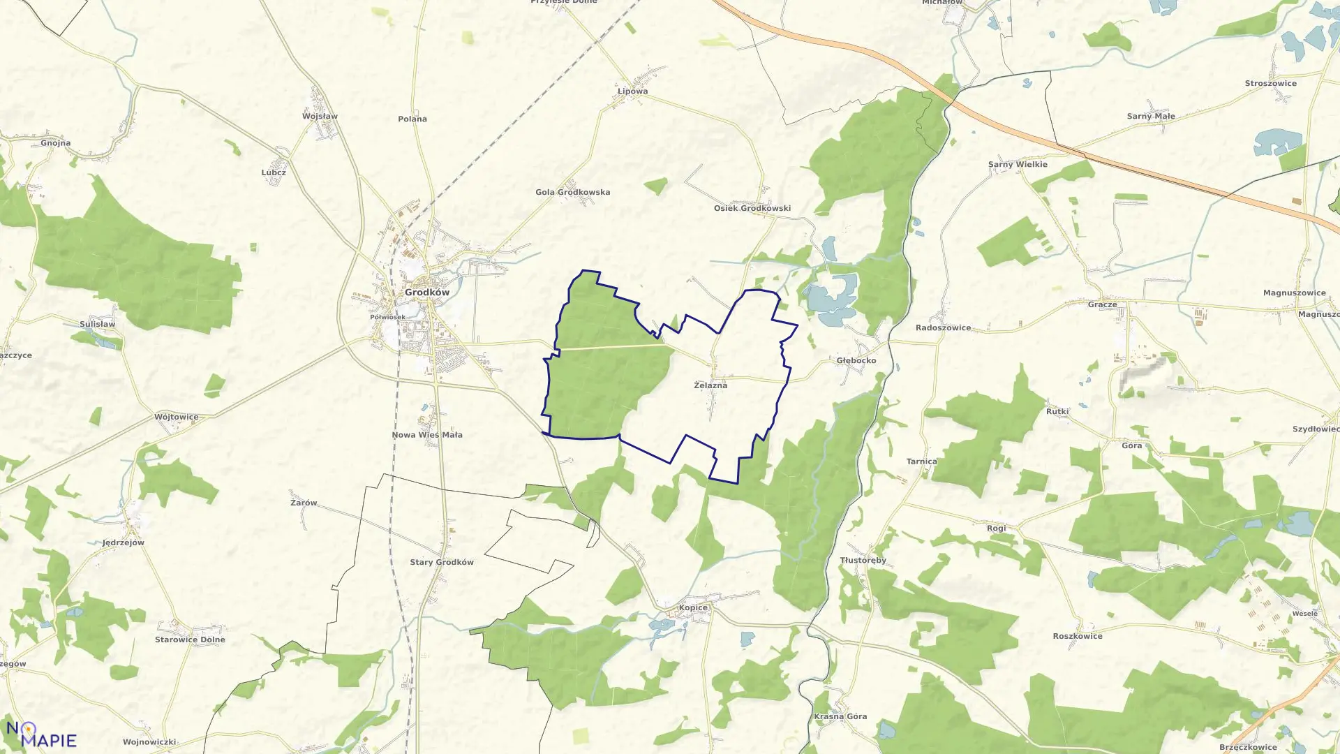 Mapa obrębu ŻELAZNA w gminie Grodków